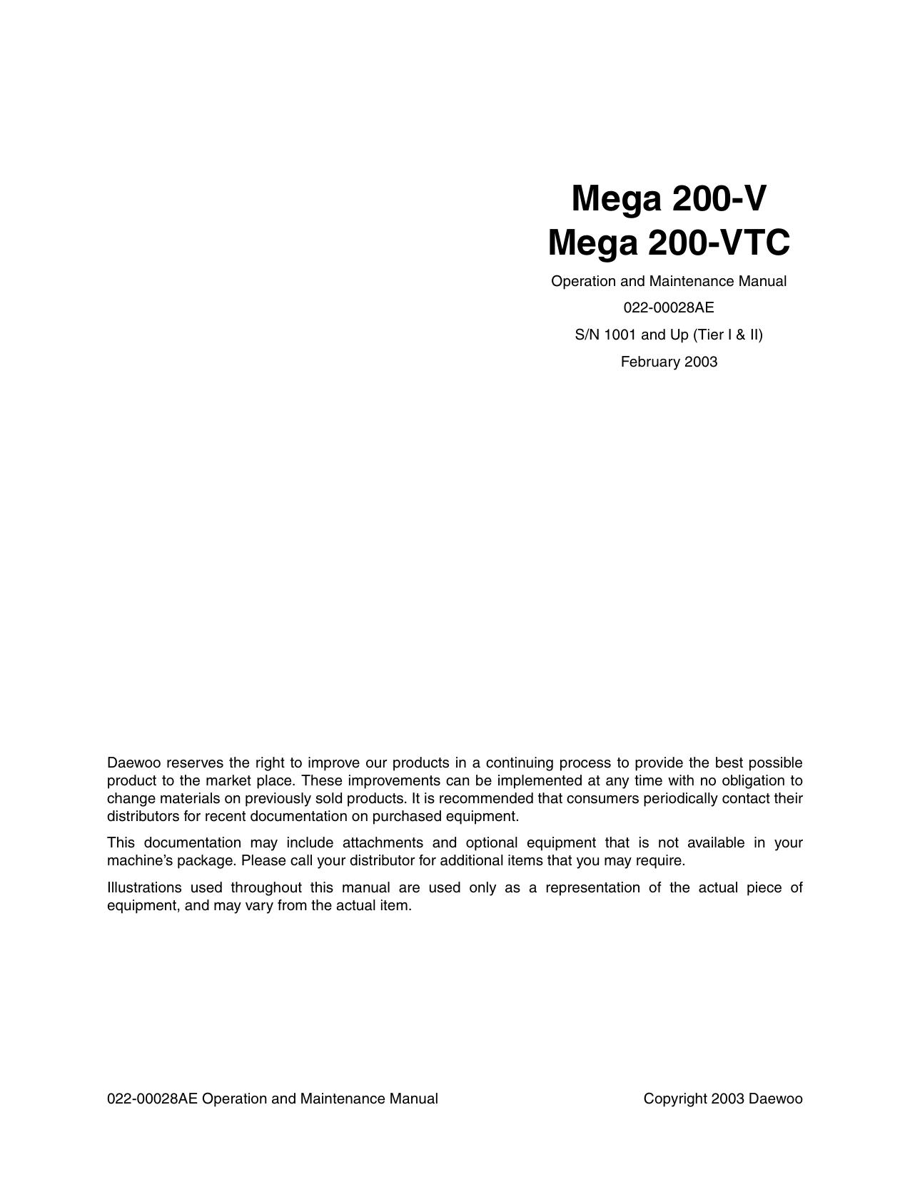 Mega M200-V M200-VTCO operation and Maintenance Manual